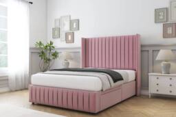 "Sloomy Marlborough Plush Divan Base No Drawers 54"" Headboard 12""Footboard in Pink - Size: Super King" - thumbnail 3