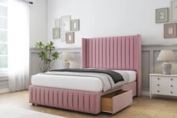 "Sloomy Marlborough Plush Divan Base No Drawers 54"" Headboard 12""Footboard in Pink - Size: Super King" - thumbnail 4