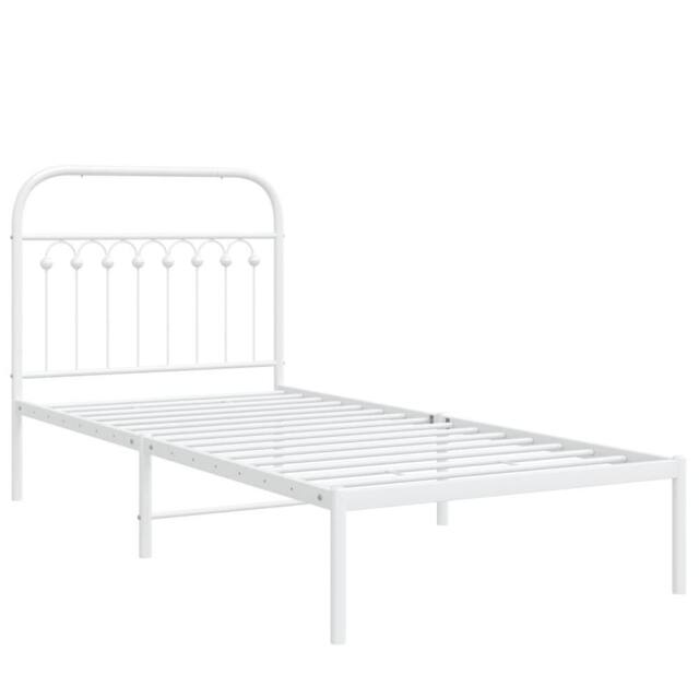 Berkfield Home Metal Bed Frame without Mattress with Headboard White 90x190cm - Size: 90x190 cm - image 1