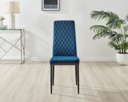 FurnitureboxUK Adley Brown Wood Storage Dining Table & 4 Velvet Milan Black Leg Chairs in Navy - thumbnail 6