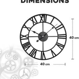 Kelvenix Black 40cm Outdoor Garden Wall Clock Big Roman Numerals - thumbnail 2
