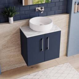 Balterley Level 600mm Wall Hung 2 Door Unit & Laminate Worktop Midnight Blue - thumbnail 3