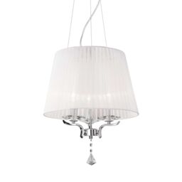 Netlighting Pegaso 3 Light Multi Arm Ceiling Pendant Chrome White with Crystals with Organza Shade E14 in Clear