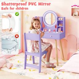 Costway Kids Dressing Table Chair Set Princess Vanity Set w/LED Lighted Mirror in Purple - thumbnail 5