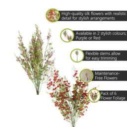 Pegdev Pack of 6 100cm Artificial Stems with Small Purple Silk Flowers - thumbnail 2