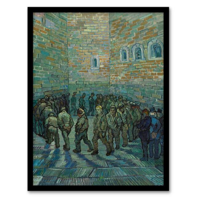 Artery8 Vincent van Gogh Framed Wall Art Penitentiary Prisoners Exercising in Blue - Size: A4 - image 1