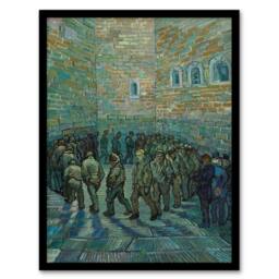 Artery8 Vincent van Gogh Framed Wall Art Penitentiary Prisoners Exercising in Blue - Size: A4 - thumbnail 1