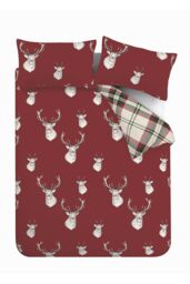 Catherine Lansfield 'Munro Stag' Check Duvet Set in Red - Size: King - thumbnail 5