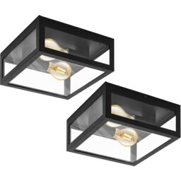 Loops 2 PACK IP44 Outdoor Wall Light Black & Glass Box Twin 60W E27 Porch Lamp - thumbnail 1