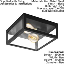 Loops 2 PACK IP44 Outdoor Wall Light Black & Glass Box Twin 60W E27 Porch Lamp - thumbnail 2