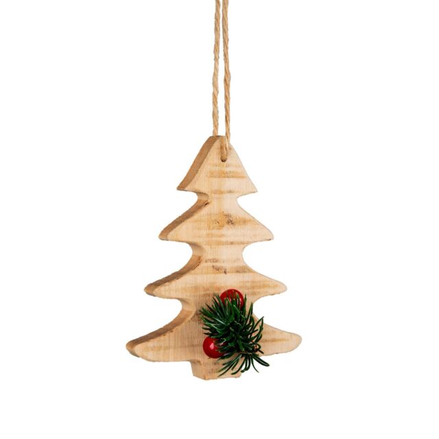 Shatchi Wooden Craft Xmas Tree Shape - Tree Hanging Decoration - 12X9X1.5cm in Brown - Size: 12X9X1.5 cm - image 1