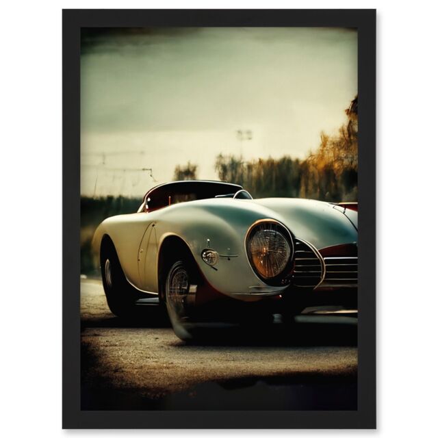 Artery8 Classic Sports Car Cinematic Beauty Shot Nostalgic Print Artwork Framed Wall Art Print A4 in Black - image 1