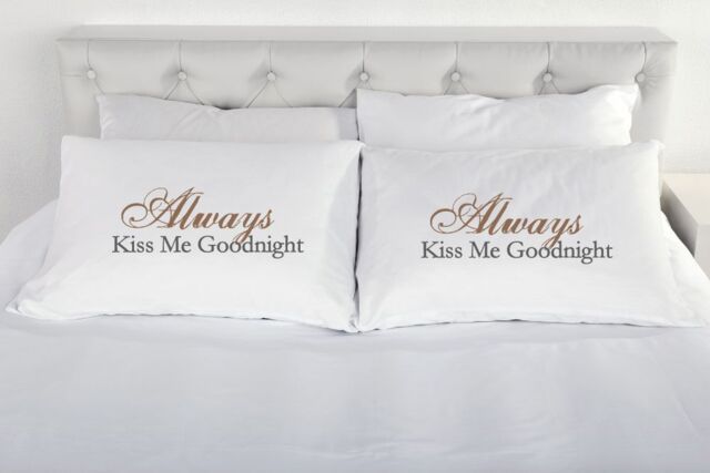 60 SECOND MAKEOVER Always Kiss me Goodnight Pair of Pillow Cases in White
