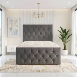 "Somnior Ziggy Velvet Divan Bed Mattress 2 Draw 54"" Headboard 22"" Footboard in Charcoal - Size: Double" - thumbnail 3
