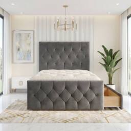 "Somnior Ziggy Velvet Divan Bed Mattress 2 Draw 54"" Headboard 22"" Footboard in Charcoal - Size: Double" - thumbnail 2
