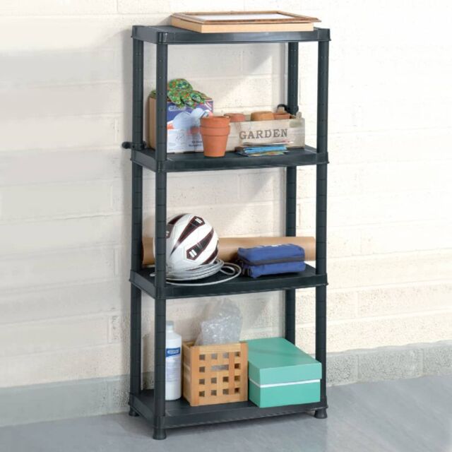 Berkfield Home Storage Shelf 4-Tier Black 61x30.5x130 cm Plastic - image 1