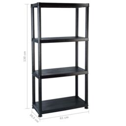 Berkfield Home Storage Shelf 4-Tier Black 61x30.5x130 cm Plastic - thumbnail 7