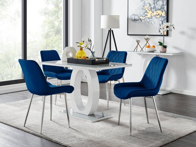 FurnitureboxUK Giovani 4 Grey Dining Table & 4 Pesaro Silver Leg Chairs in Navy - image 1