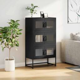 Berkfield Home Highboard Black 68x39x123 cm Steel - Size: 68 x 39 x 123 cm - thumbnail 3