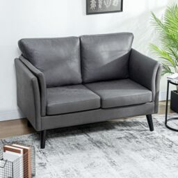 HOMCOM Small Sofa, Loveseat Sofa for Bedroom, Home Office in Dark Grey - Size: 2 Seater - thumbnail 2