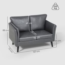 HOMCOM Small Sofa, Loveseat Sofa for Bedroom, Home Office in Dark Grey - Size: 2 Seater - thumbnail 3