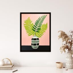 Wee Blue Coo Wall Art Print Fern in Vase Baby Pink Green Plant Fronds Oil Painting Art Framed - Size: A4 - thumbnail 4