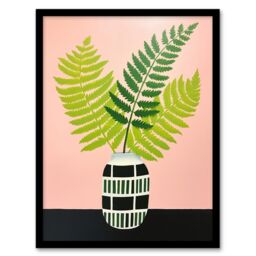 Wee Blue Coo Wall Art Print Fern in Vase Baby Pink Green Plant Fronds Oil Painting Art Framed - Size: A4 - thumbnail 1