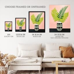 Wee Blue Coo Wall Art Print Fern in Vase Baby Pink Green Plant Fronds Oil Painting Art Framed - Size: A4 - thumbnail 3