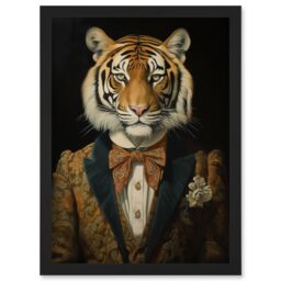 Artery8 Wall Art Print Victorian Tiger in William Morris Style Pattern Dinner Jacket Conceptual Portrait Artwork Elegant Floral Pattern Bow Tie & - thumbnail 1