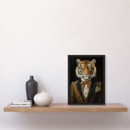 Artery8 Wall Art Print Victorian Tiger in William Morris Style Pattern Dinner Jacket Conceptual Portrait Artwork Elegant Floral Pattern Bow Tie & - thumbnail 2
