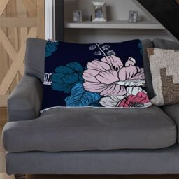 Benjamin Tate Design Pink Flowers On Navy Blanket in Natural - Size: 120 cm x 150 cm - thumbnail 2