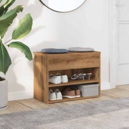 Berkfield Home Shoe Bench Artisan Oak 60x30x45 cm Engineered Wood in Brown - Size: 60 x 30 x 45 cm - thumbnail 3