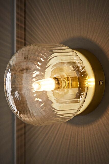 ValueLights Calpe Small Ribbed Glass Flush Ceiling Wall Light in Gold - image 1