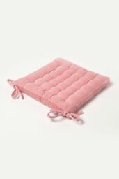 Homescapes Seat Pad Luxury 100% Cotton Velvet Indoor Outdoor Garden Cushion, 40cm in Pink - Size: 40 cm x 40 cm