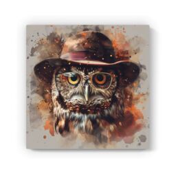"Warren Reed - Designer Owl With Hat & Glasses Canvas in Brown - Size: W30"" x H30""" - thumbnail 2