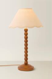 ValueLights Bobbin Colour Trim Linen Shade Walnut Bobble Table Lamp in Cream - thumbnail 3