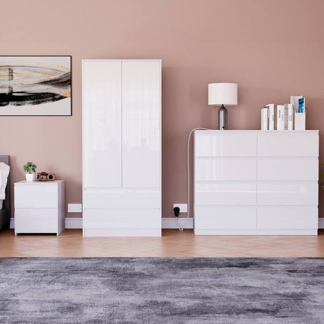 HD Designs Vida Designs Glinton 3 Piece Bedroom Set (2 Drawer Bedside Chest, 8 in White - image 1