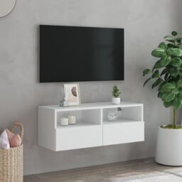 Berkfield Home TV Wall Cabinet White 80x30x30 cm Engineered Wood - Size: 80 x 30 x 30 cm - thumbnail 3
