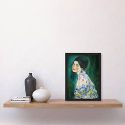 Artery8 Gustav Klimt Framed Wall Art Print Portrait of a Lady in Floral Dress in Green - Size: A4 - thumbnail 2