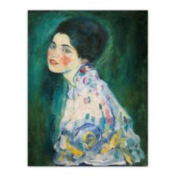 Artery8 Gustav Klimt Framed Wall Art Print Portrait of a Lady in Floral Dress in Green - Size: A4 - thumbnail 3