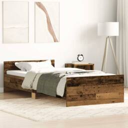 Berkfield Home Bed Frame without Mattress Old Wood 90x190 cm Single Engineered Wood in Brown - thumbnail 2