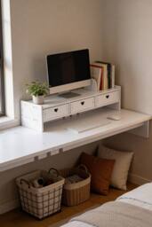 Living and Home White Monitor Stand Riser with Drawers