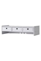 Living and Home White Monitor Stand Riser with Drawers - thumbnail 2