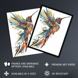 "Artery8 Colourful Abstract Sylph Hummingbird Folk Art Wall Art Print - Size: W24"" x H32""" - thumbnail 2