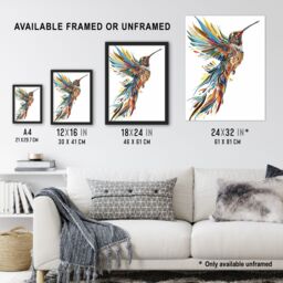 "Artery8 Colourful Abstract Sylph Hummingbird Folk Art Wall Art Print - Size: W24"" x H32""" - thumbnail 3