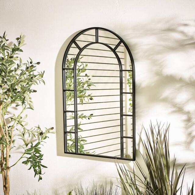 FurnitureboxUK Winona Black Large Arched Window 90x60cm Garden Mirror - Size: 90x60 cm - image 1