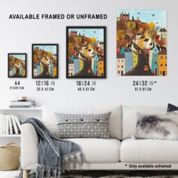 "Artery8 Wall Art Print Castle Hill Road Drive Autumn Tree Cityscape Art Framed Poster in Black - Size: W12"" x H16""" - thumbnail 3