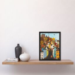 "Artery8 Wall Art Print Castle Hill Road Drive Autumn Tree Cityscape Art Framed Poster in Black - Size: W12"" x H16""" - thumbnail 4