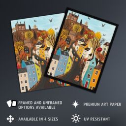 "Artery8 Wall Art Print Castle Hill Road Drive Autumn Tree Cityscape Art Framed Poster in Black - Size: W12"" x H16""" - thumbnail 2