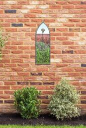 "MirrorOutlet Concrete Colour Metal Frame Arched Garden Mirror 24"" x 8"" 60 x 20CM in Grey - Size: 1 Pack"
